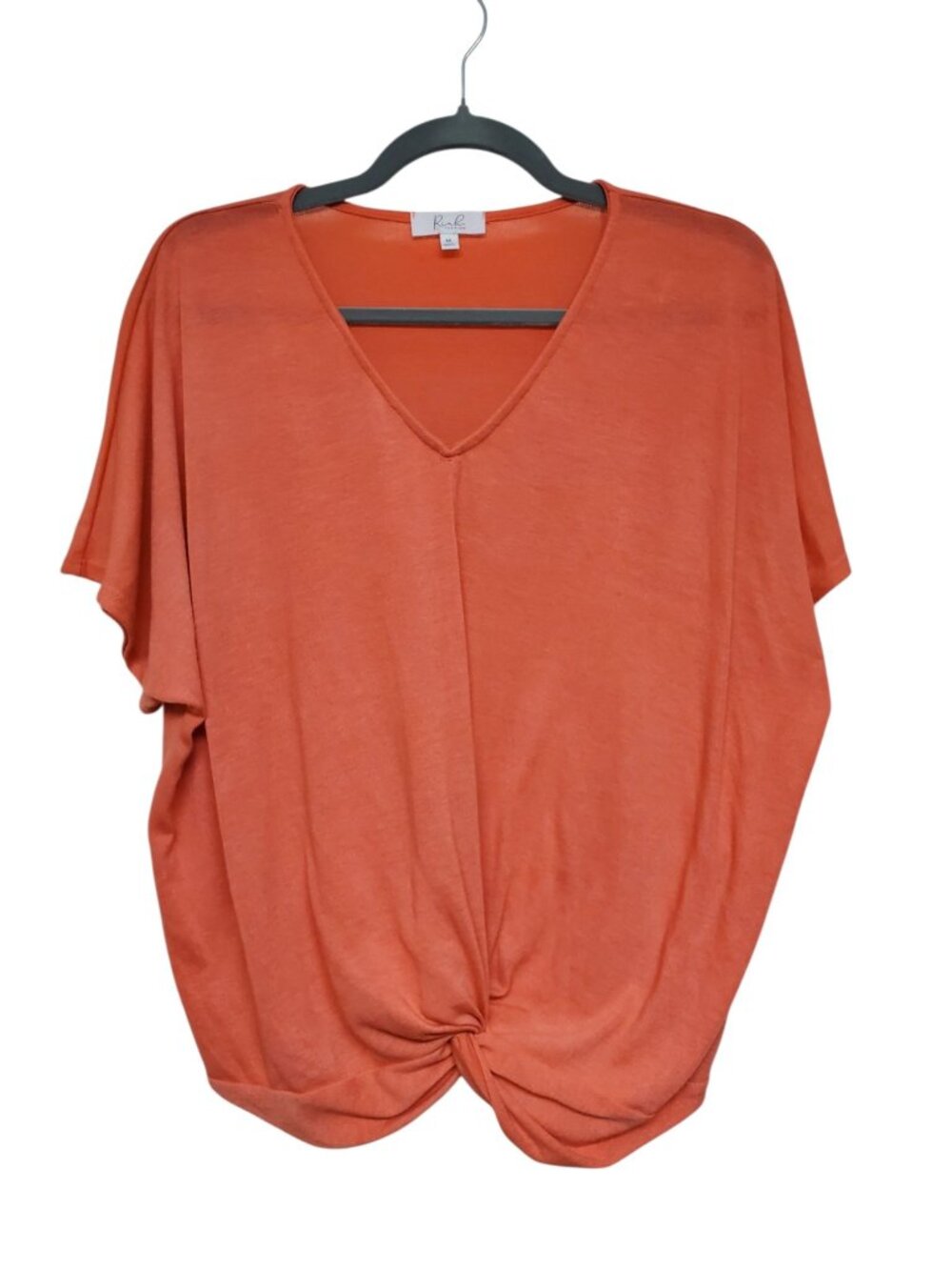 Riah Fashion Women's Orange Short Sleeve Gathered Hem Knit Dolman Top Size M